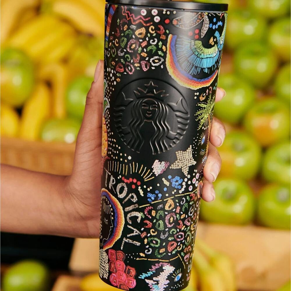 Starbucks FARM Rio limited-edition Borogodo 24 Oz Cold Cup Rainbow Tropical NEW - Picture 3 of 3